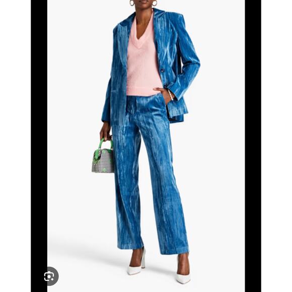 STELLA NOVA New Livi Blue Crushed Velvet Straight Leg Pant Size 40 (US 10) - Picture 1 of 10